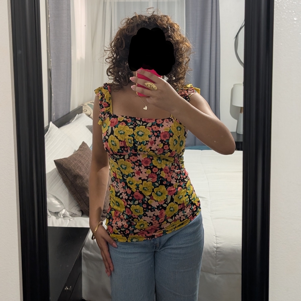 Wet Seal Floral Tank Top - Black and Yellow